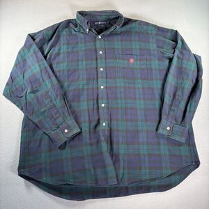 Mens Ralph Lauren “The Big Shirt” 100% Cotton Blue Green Plaid XL Flannel